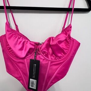 NWT | White Fox Corset Top, Size S, Hot Pink
